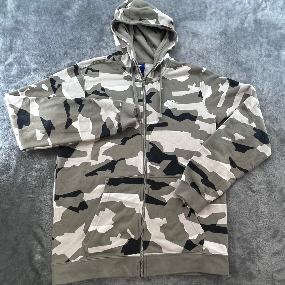 Nike Mens Camo Full Zip Hoodie Olive Green Geometric‎ Camouflage AQ0596-072 M